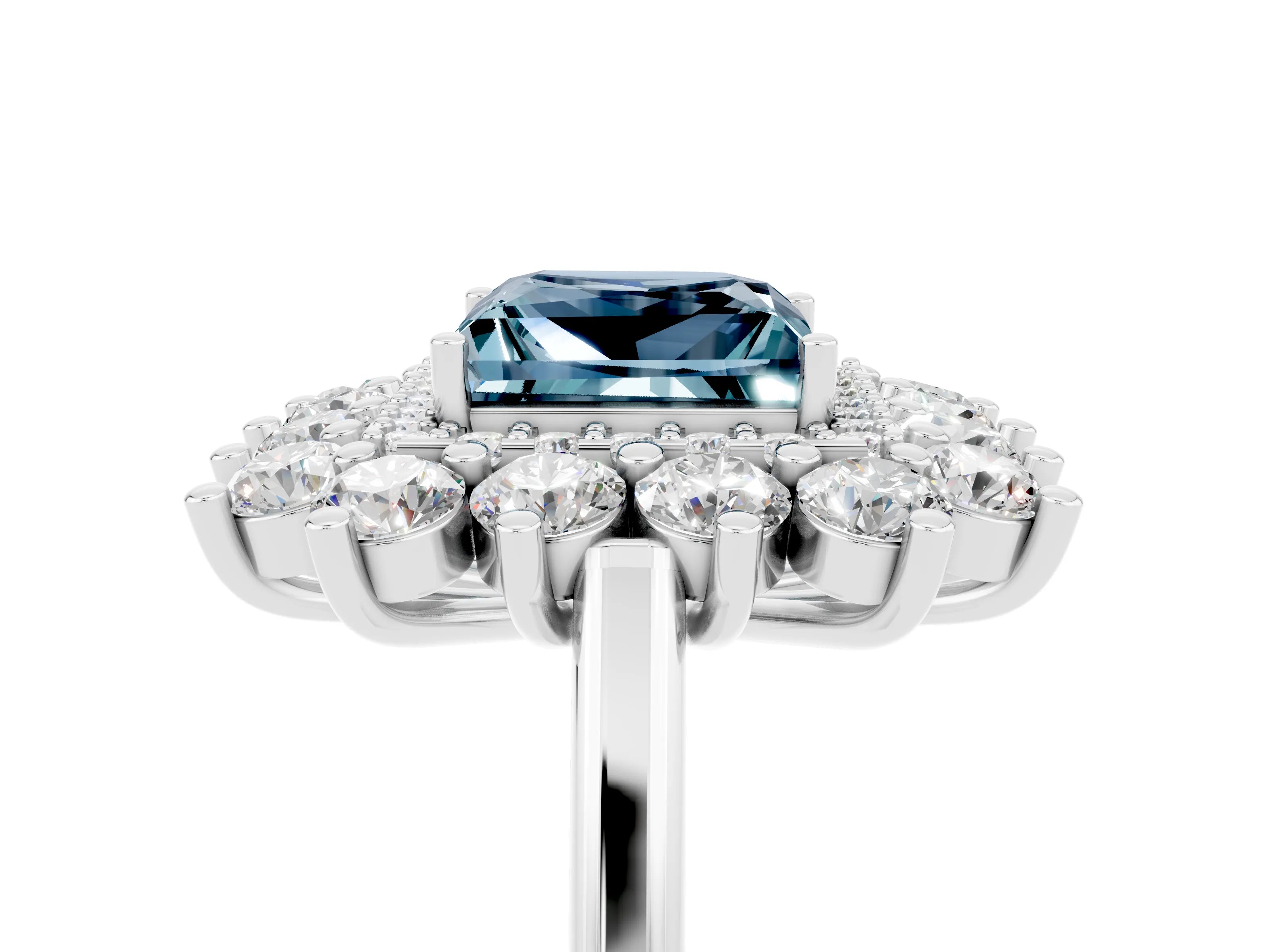White gold Princess Cut Halo Cluster Diamond Ring with Pave Band and Four-Prong Setting_47