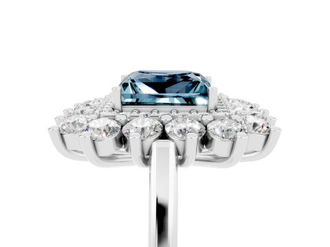 White gold Princess Cut Halo Cluster Diamond Ring with Pave Band and Four-Prong Setting_48