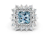 White gold Princess Cut Halo Cluster Diamond Ring with Pave Band and Four-Prong Setting_48