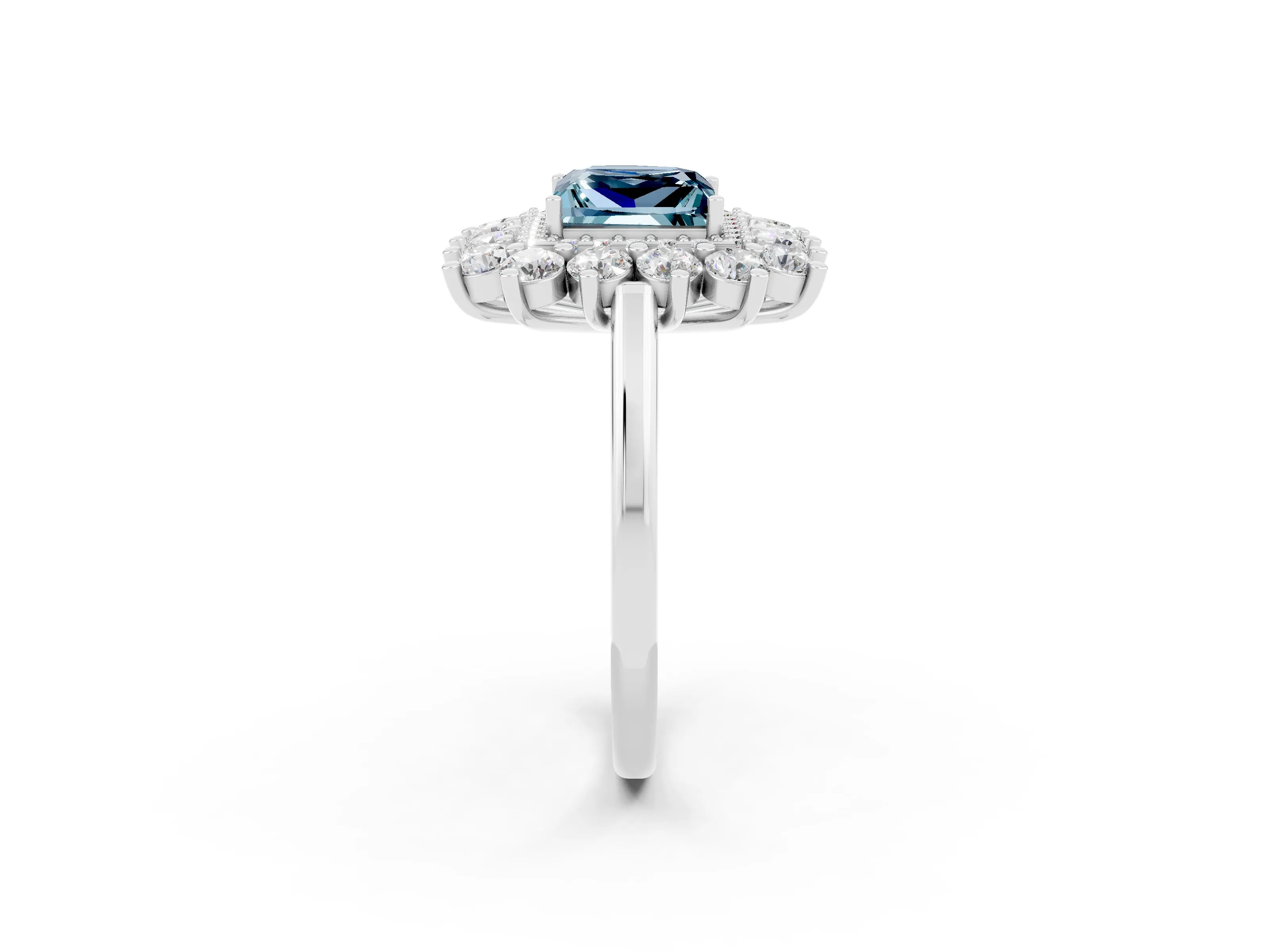 White gold Princess Cut Halo Cluster Diamond Ring with Pave Band and Four-Prong Setting_49