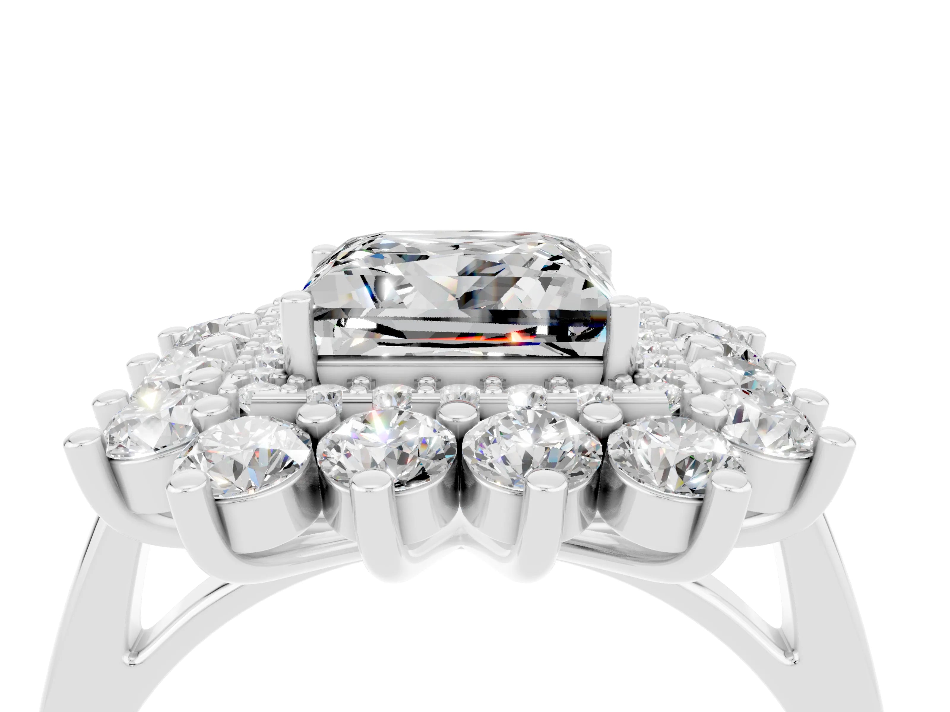 White gold Princess Cut Halo Cluster Diamond Ring with Pave Band and Four-Prong Setting_4