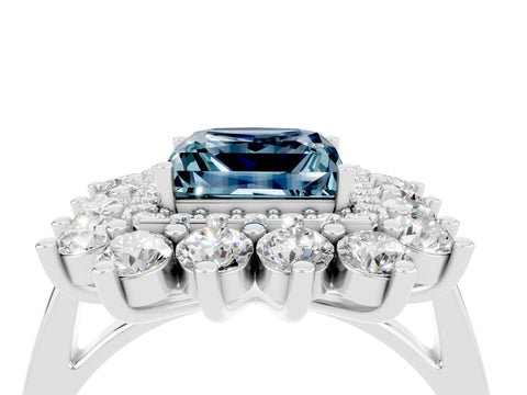 White gold Princess Cut Halo Cluster Diamond Ring with Pave Band and Four-Prong Setting_4