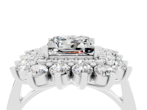 White gold Princess Cut Halo Cluster Diamond Ring with Pave Band and Four-Prong Setting_4