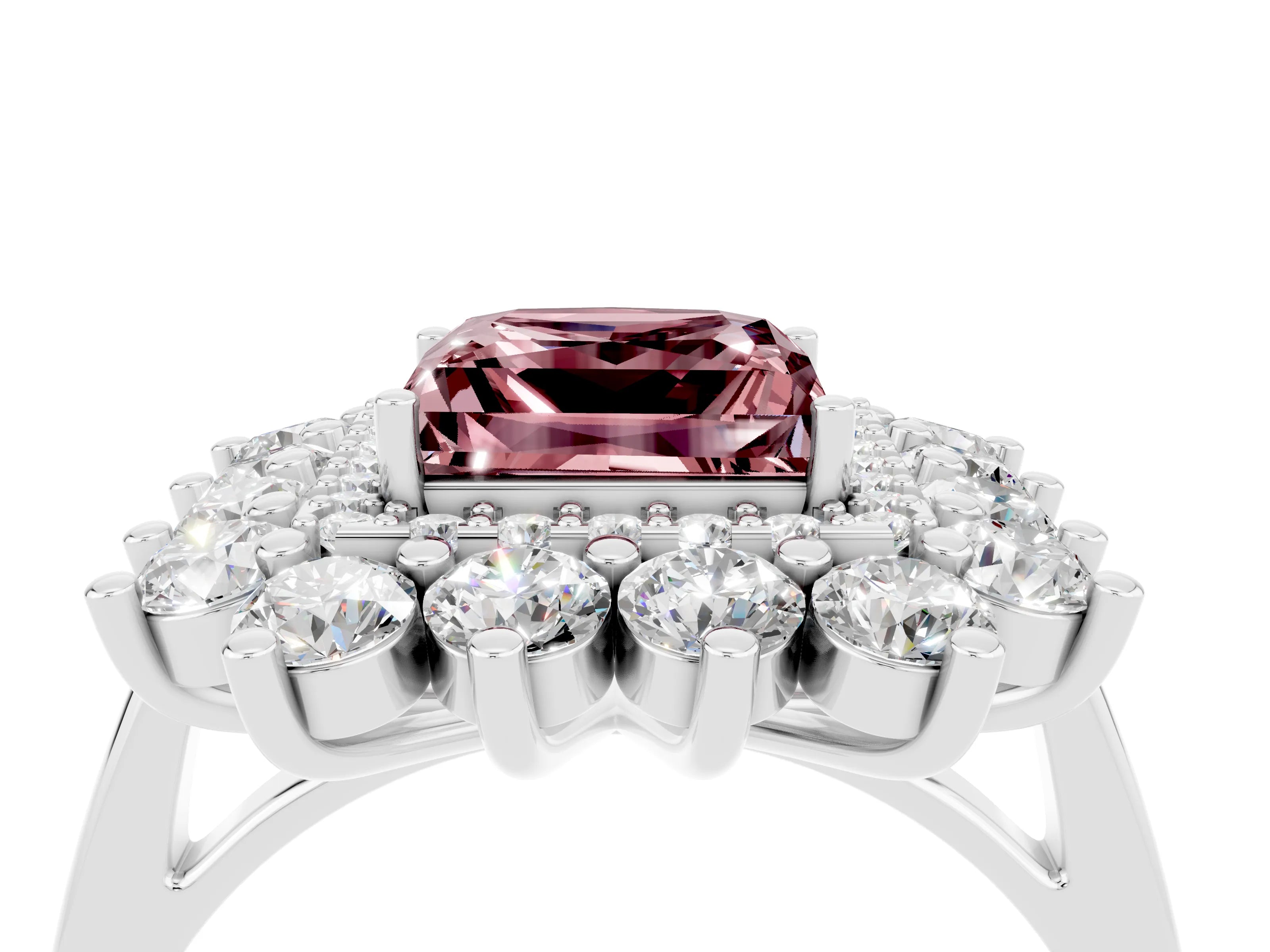 White gold Princess Cut Halo Cluster Diamond Ring with Pave Band and Four-Prong Setting_4