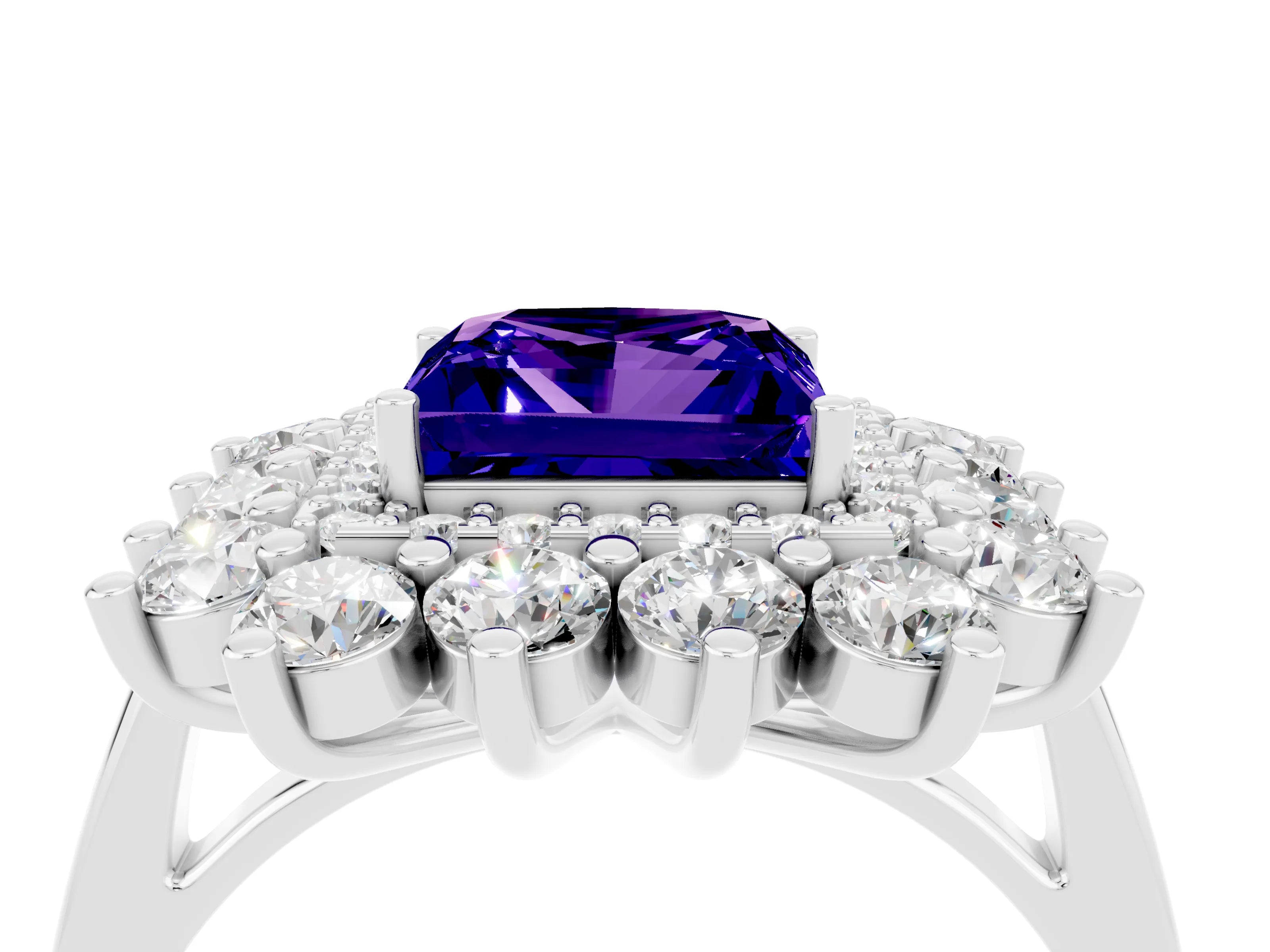 White gold Princess Cut Halo Cluster Diamond Ring with Pave Band and Four-Prong Setting_4