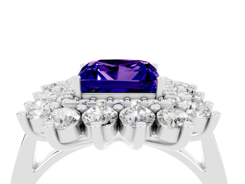 White gold Princess Cut Halo Cluster Diamond Ring with Pave Band and Four-Prong Setting_4