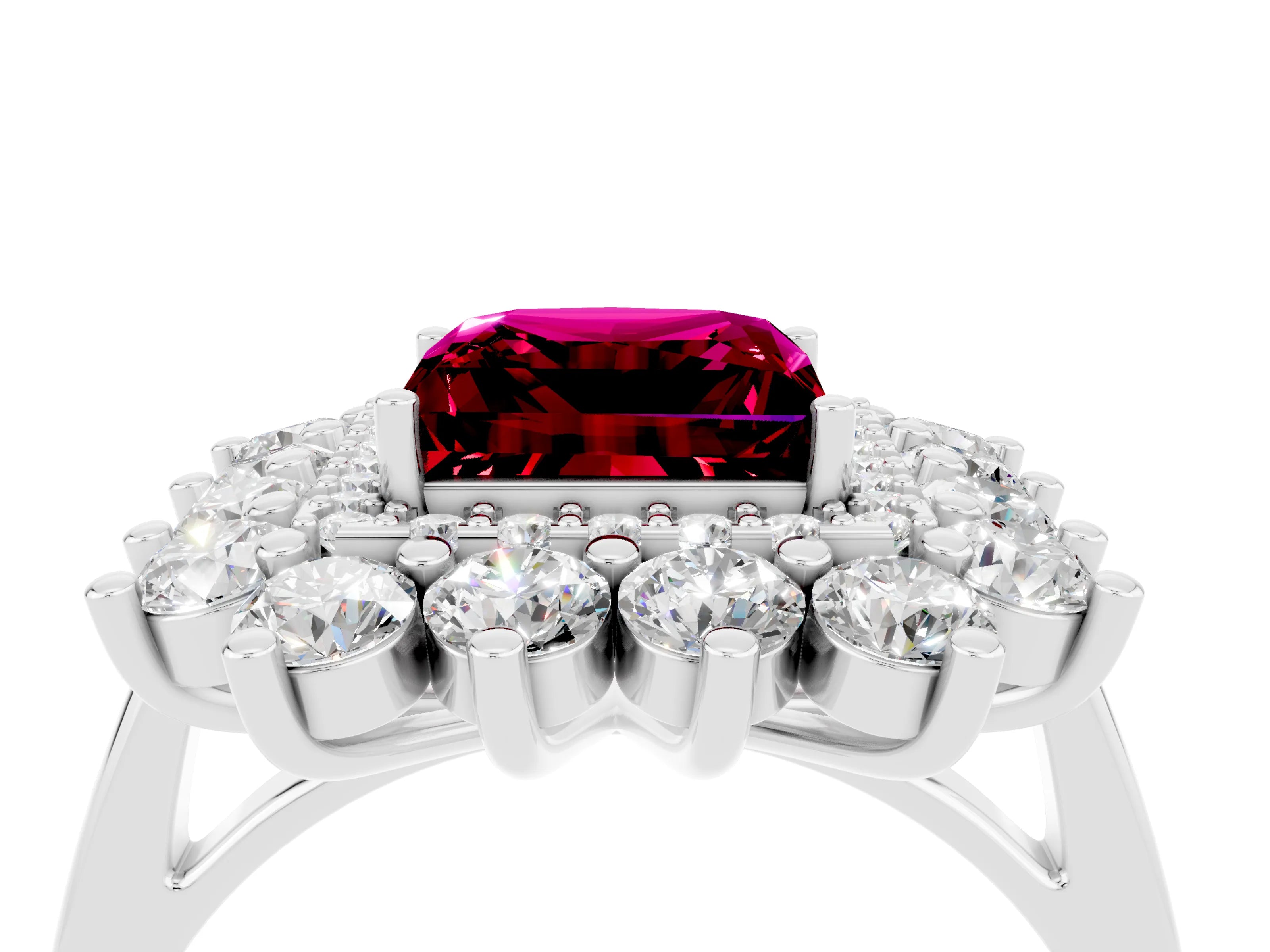 White gold Princess Cut Halo Cluster Diamond Ring with Pave Band and Four-Prong Setting_4