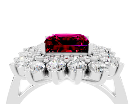 White gold Princess Cut Halo Cluster Diamond Ring with Pave Band and Four-Prong Setting_4
