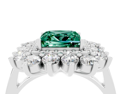 White gold Princess Cut Halo Cluster Diamond Ring with Pave Band and Four-Prong Setting_4
