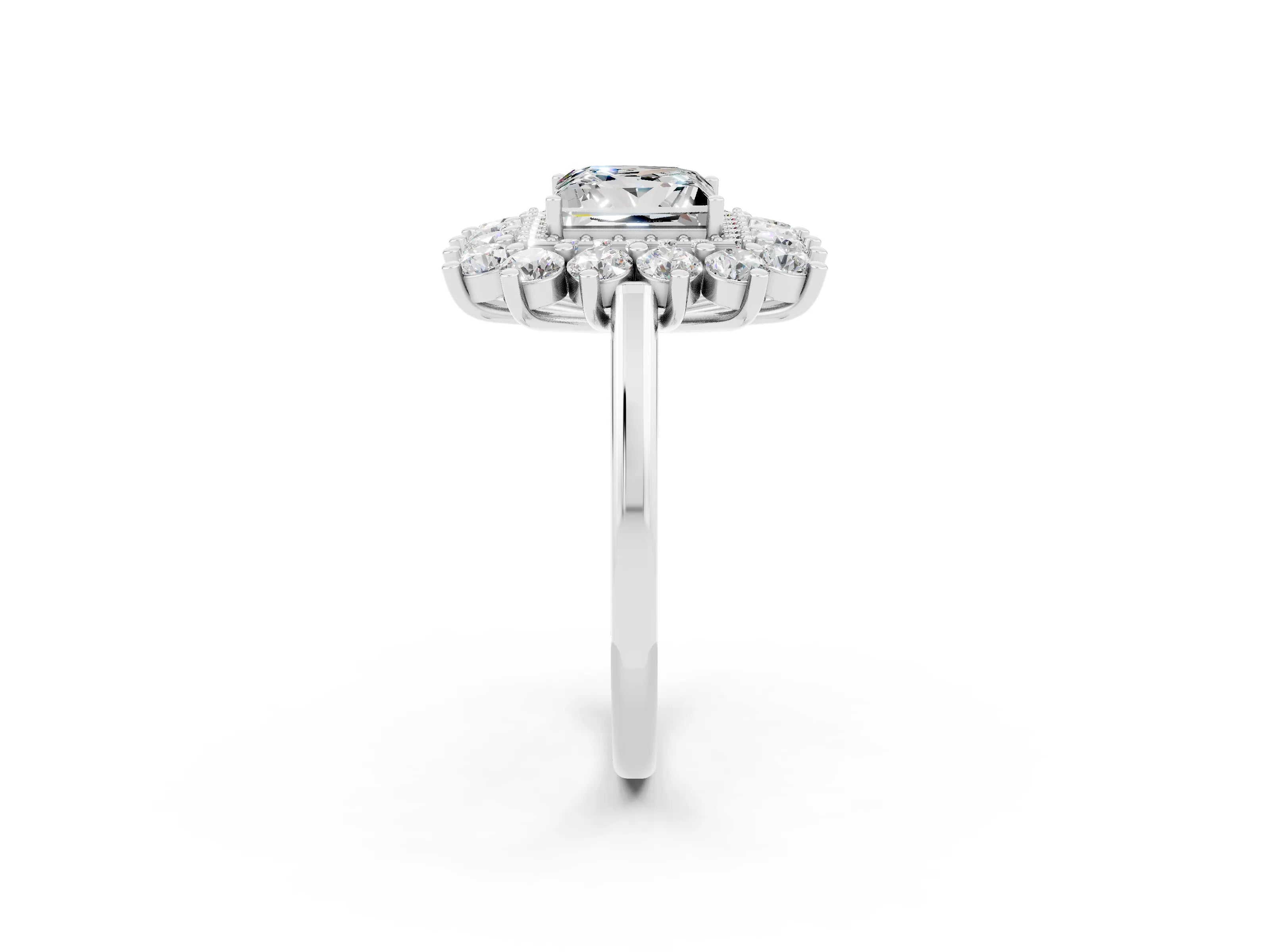 White gold Princess Cut Halo Cluster Diamond Ring with Pave Band and Four-Prong Setting_50