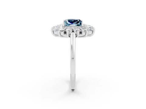 White gold Princess Cut Halo Cluster Diamond Ring with Pave Band and Four-Prong Setting_50