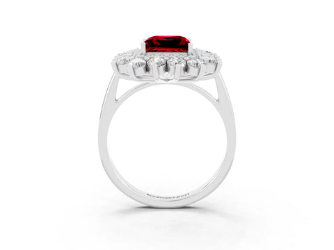White gold Princess Cut Halo Cluster Diamond Ring with Pave Band and Four-Prong Setting_50