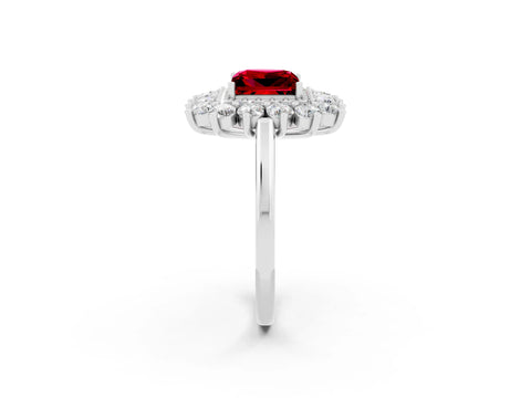 White gold Princess Cut Halo Cluster Diamond Ring with Pave Band and Four-Prong Setting_50