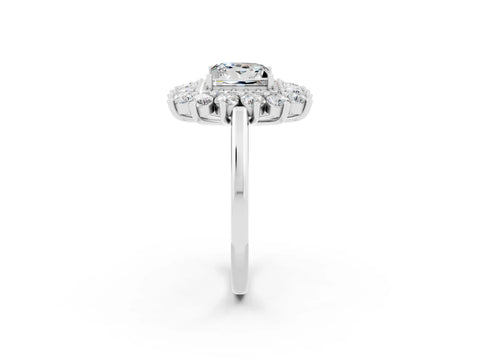 White gold Princess Cut Halo Cluster Diamond Ring with Pave Band and Four-Prong Setting_50