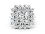 White gold Princess Cut Halo Cluster Diamond Ring with Pave Band and Four-Prong Setting_54