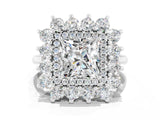 White gold Princess Cut Halo Cluster Diamond Ring with Pave Band and Four-Prong Setting_56