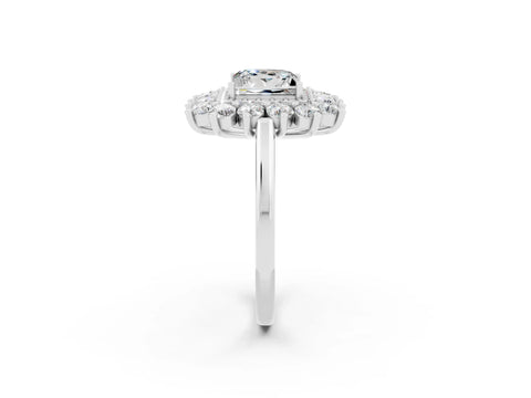 White gold Princess Cut Halo Cluster Diamond Ring with Pave Band and Four-Prong Setting_56