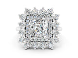 White gold Princess Cut Halo Cluster Diamond Ring with Pave Band and Four-Prong Setting_56