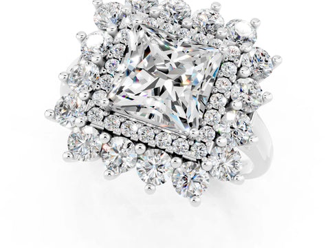 White gold Princess Cut Halo Cluster Diamond Ring with Pave Band and Four-Prong Setting_57