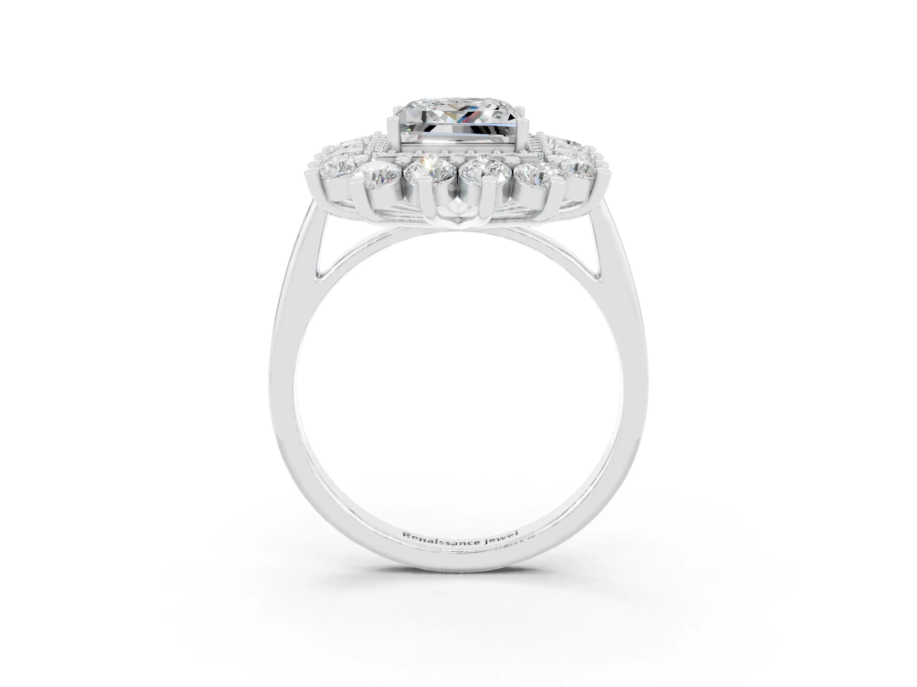 White gold Princess Cut Halo Cluster Diamond Ring with Pave Band and Four-Prong Setting_59