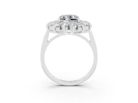 White gold Princess Cut Halo Cluster Diamond Ring with Pave Band and Four-Prong Setting_59