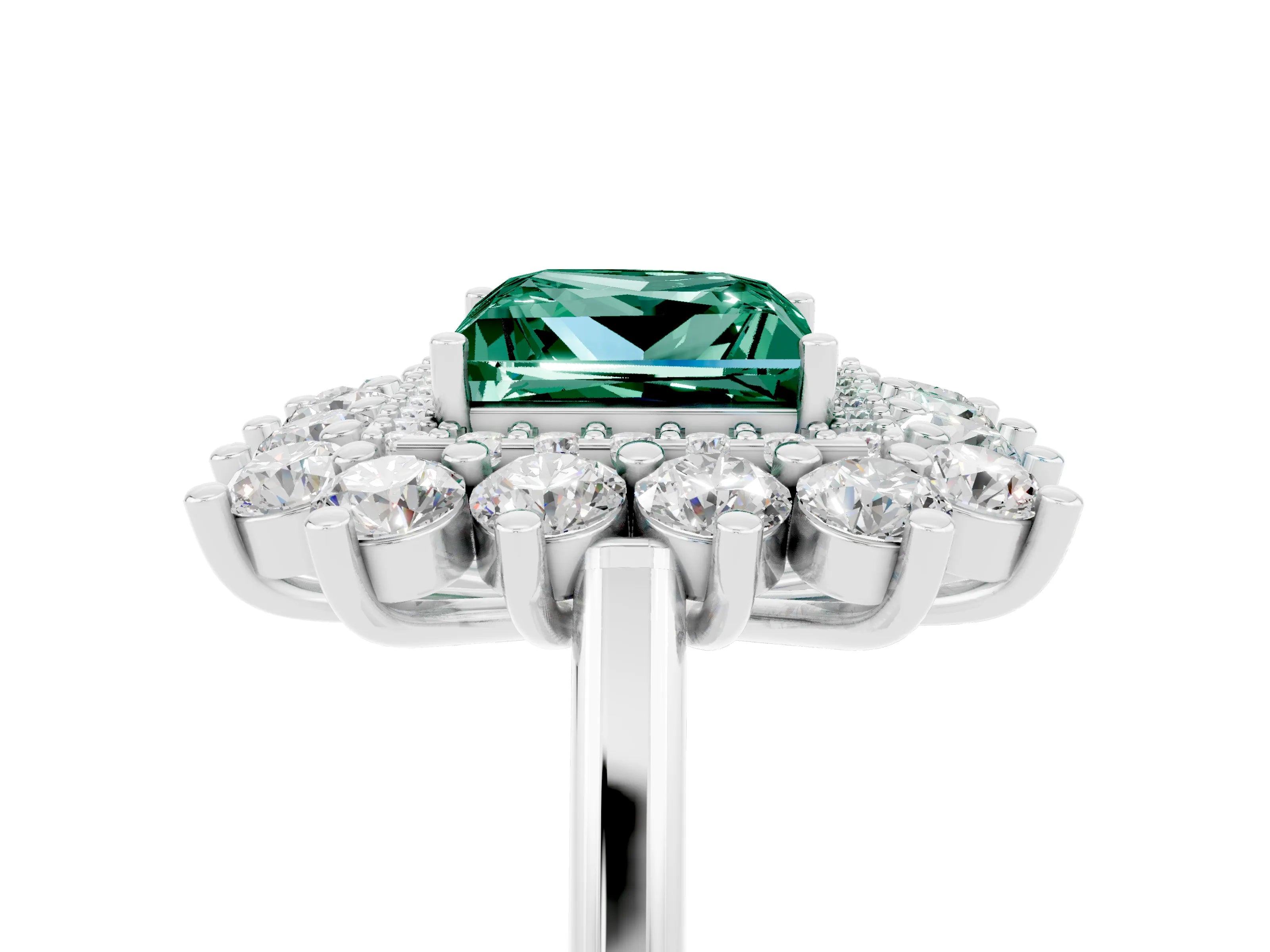 White gold Princess Cut Halo Cluster Diamond Ring with Pave Band and Four-Prong Setting_5