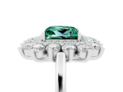 White gold Princess Cut Halo Cluster Diamond Ring with Pave Band and Four-Prong Setting_5