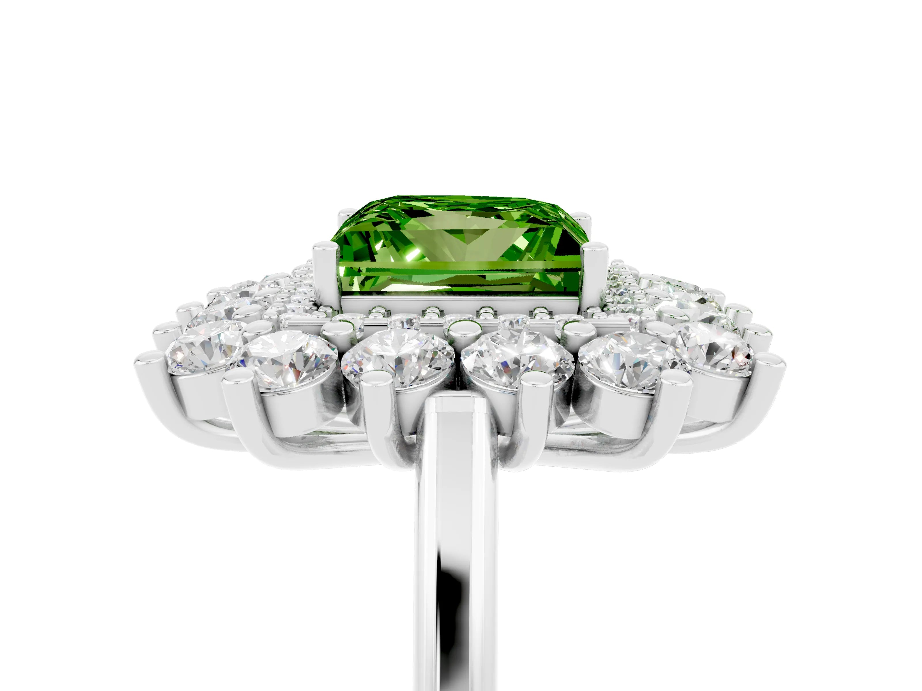 White gold Princess Cut Halo Cluster Diamond Ring with Pave Band and Four-Prong Setting_5