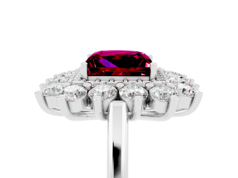 White gold Princess Cut Halo Cluster Diamond Ring with Pave Band and Four-Prong Setting_5