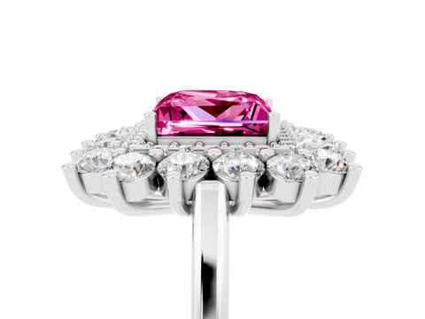 White gold Princess Cut Halo Cluster Diamond Ring with Pave Band and Four-Prong Setting_5