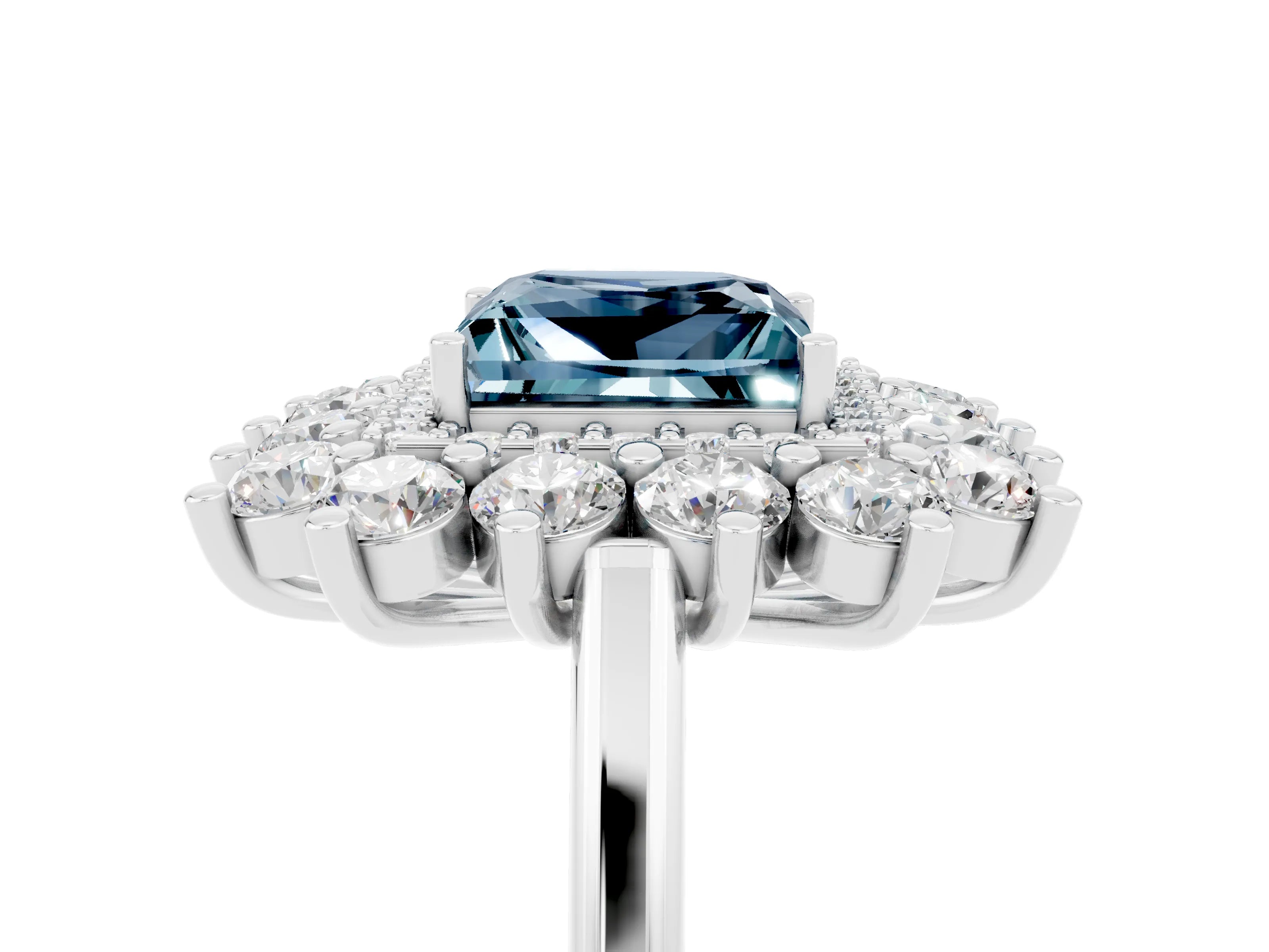 White gold Princess Cut Halo Cluster Diamond Ring with Pave Band and Four-Prong Setting_5