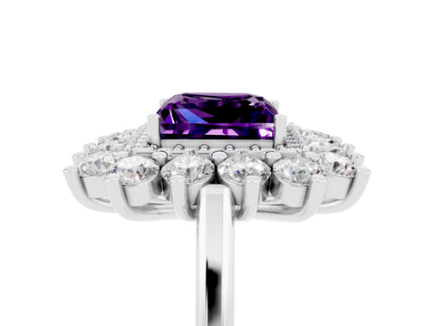 White gold Princess Cut Halo Cluster Diamond Ring with Pave Band and Four-Prong Setting_5