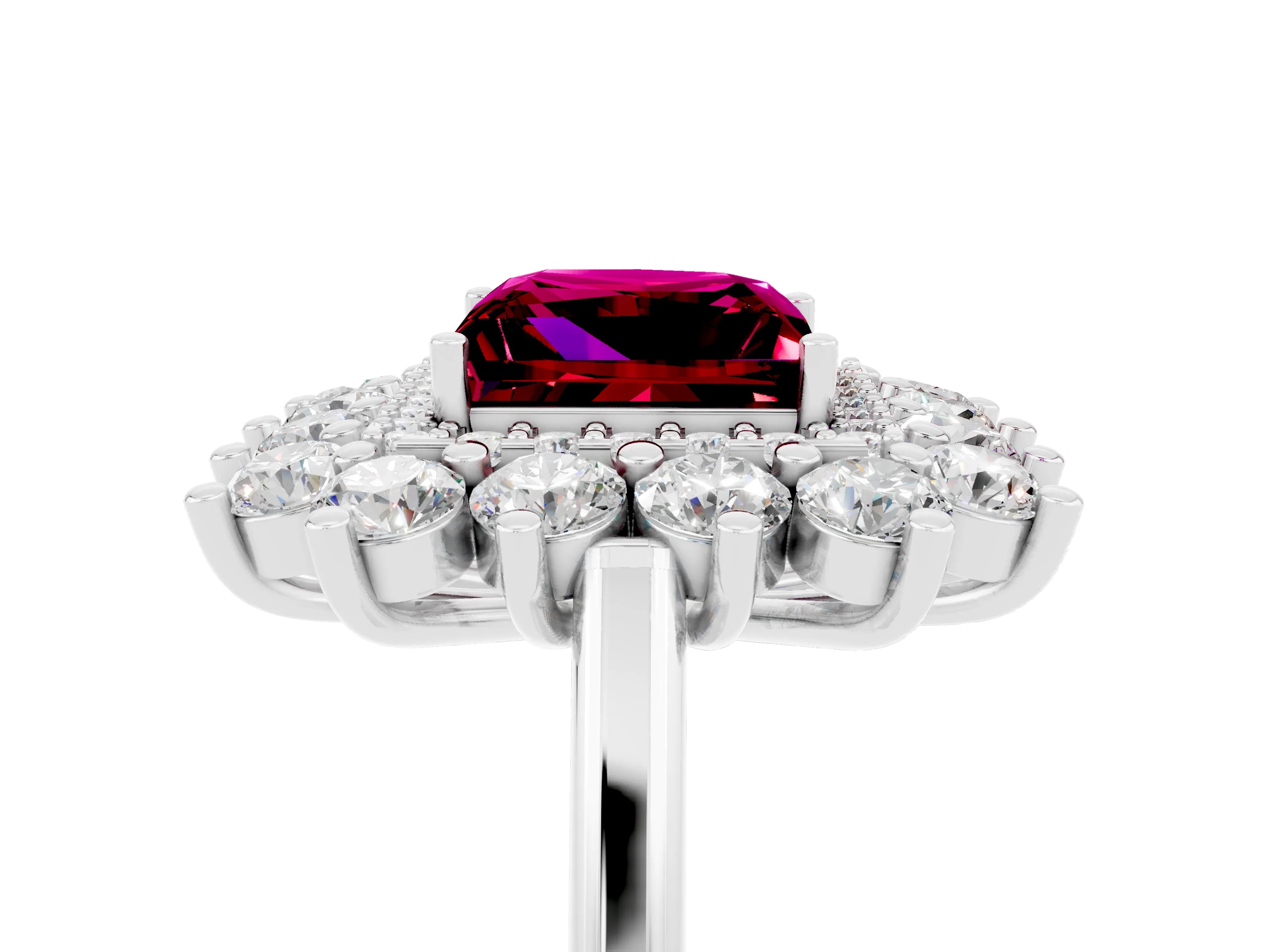 White gold Princess Cut Halo Cluster Diamond Ring with Pave Band and Four-Prong Setting_5