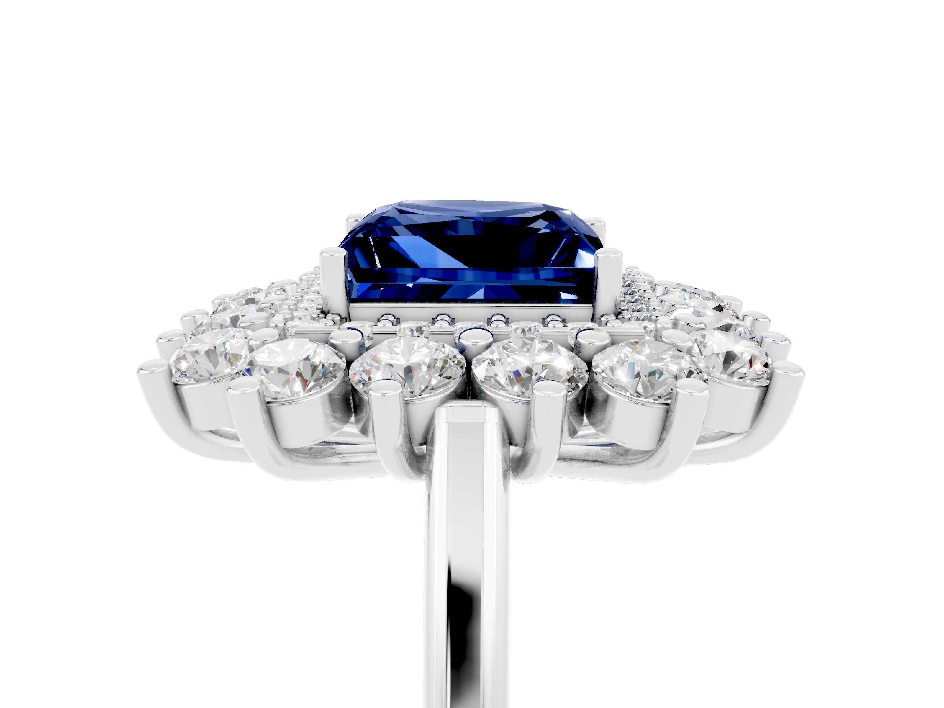 White gold Princess Cut Halo Cluster Diamond Ring with Pave Band and Four-Prong Setting_5