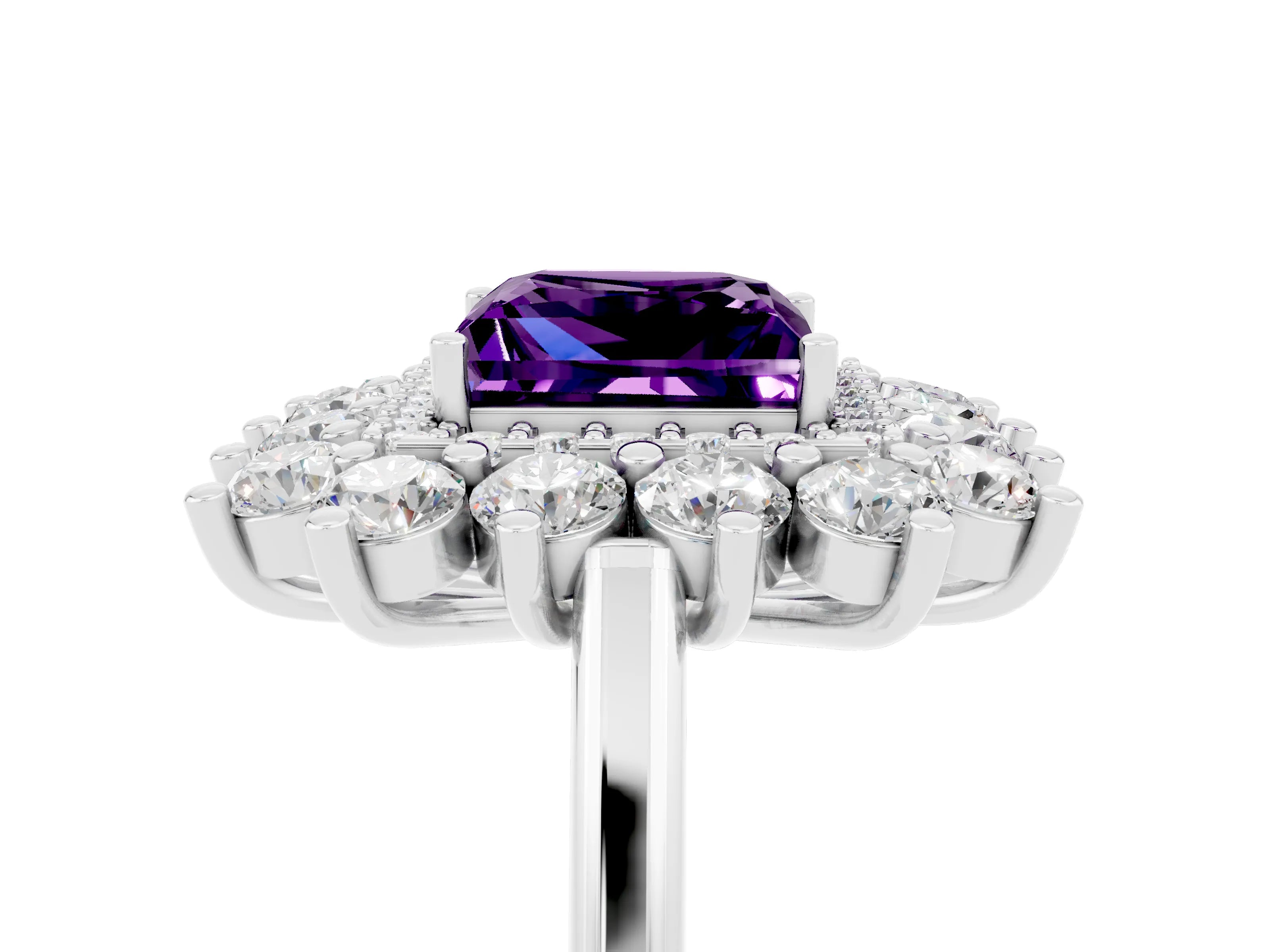 White gold Princess Cut Halo Cluster Diamond Ring with Pave Band and Four-Prong Setting_5
