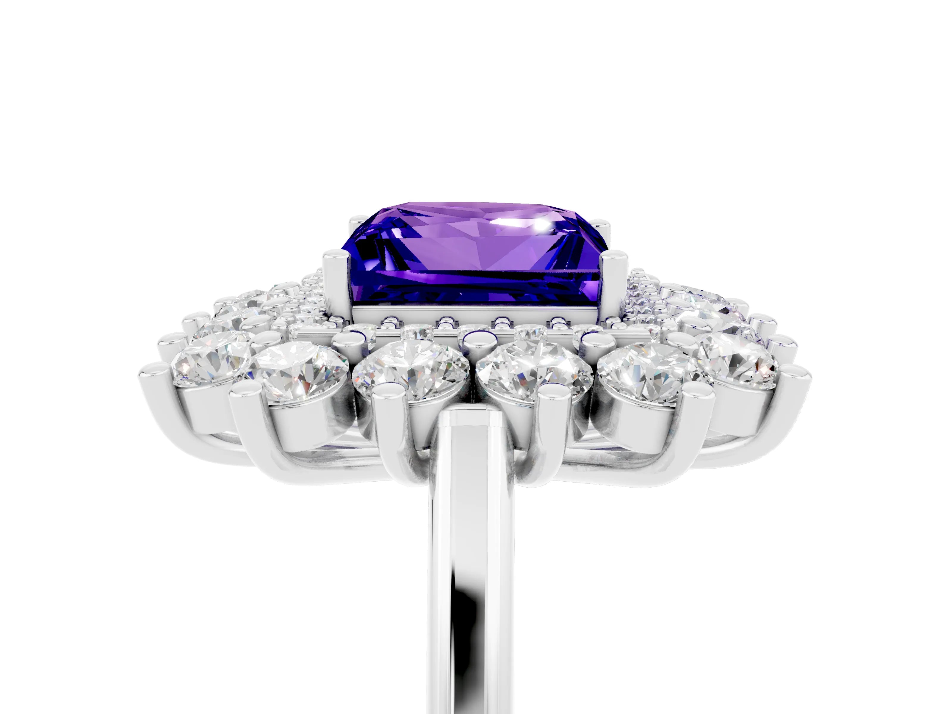 White gold Princess Cut Halo Cluster Diamond Ring with Pave Band and Four-Prong Setting_5