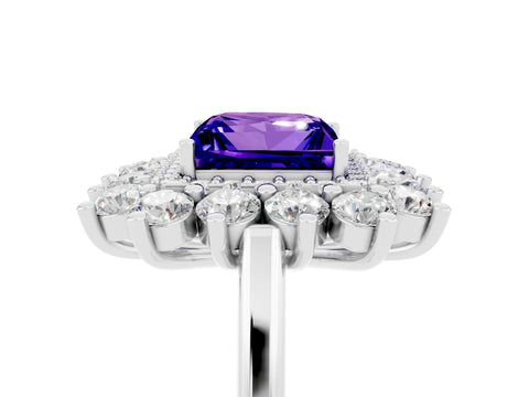 White gold Princess Cut Halo Cluster Diamond Ring with Pave Band and Four-Prong Setting_5