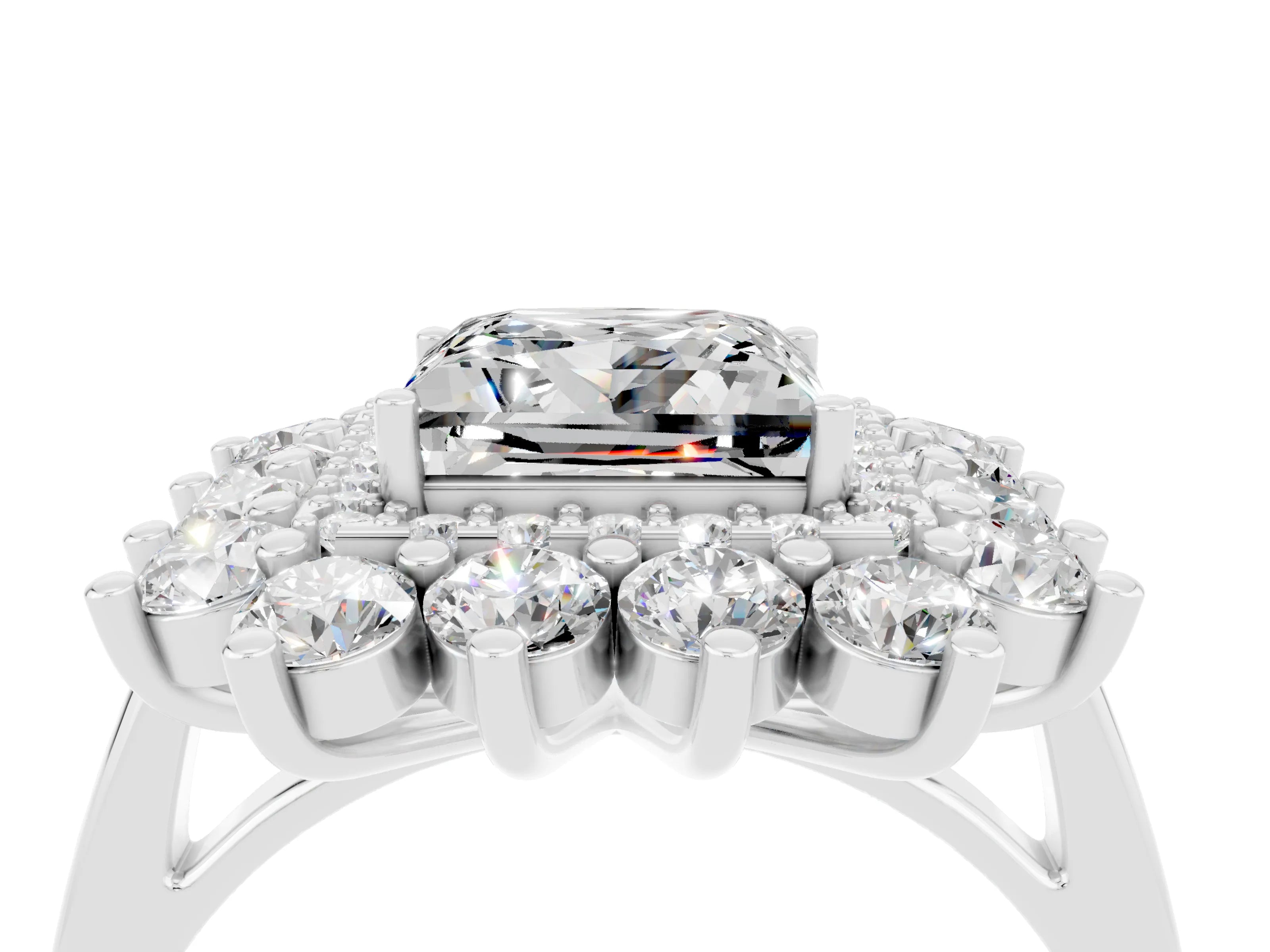 White gold Princess Cut Halo Cluster Diamond Ring with Pave Band and Four-Prong Setting_60
