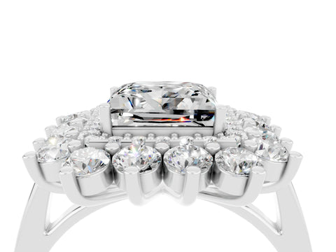 White gold Princess Cut Halo Cluster Diamond Ring with Pave Band and Four-Prong Setting_60