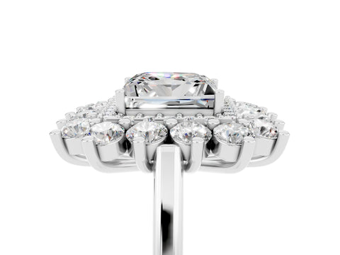 White gold Princess Cut Halo Cluster Diamond Ring with Pave Band and Four-Prong Setting_61