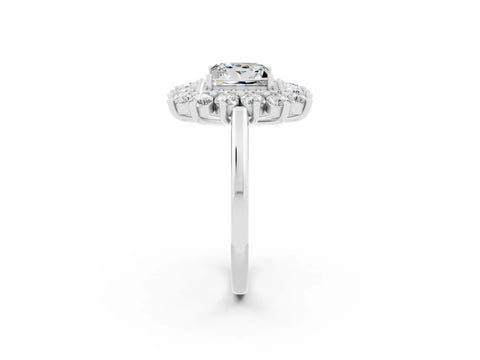 White gold Princess Cut Halo Cluster Diamond Ring with Pave Band and Four-Prong Setting_62