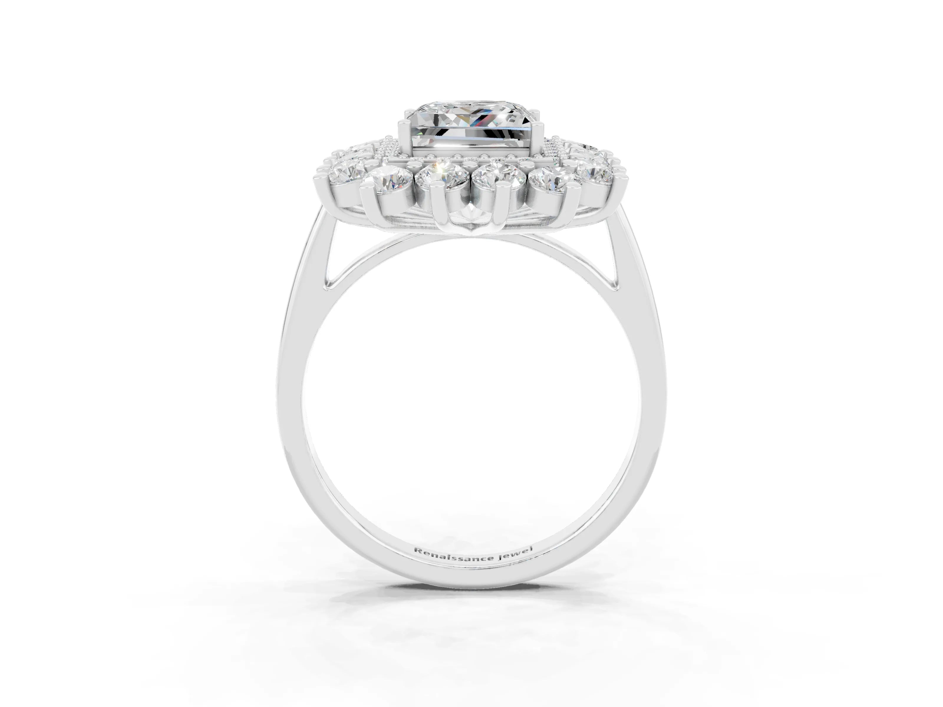 White gold Princess Cut Halo Cluster Diamond Ring with Pave Band and Four-Prong Setting_63