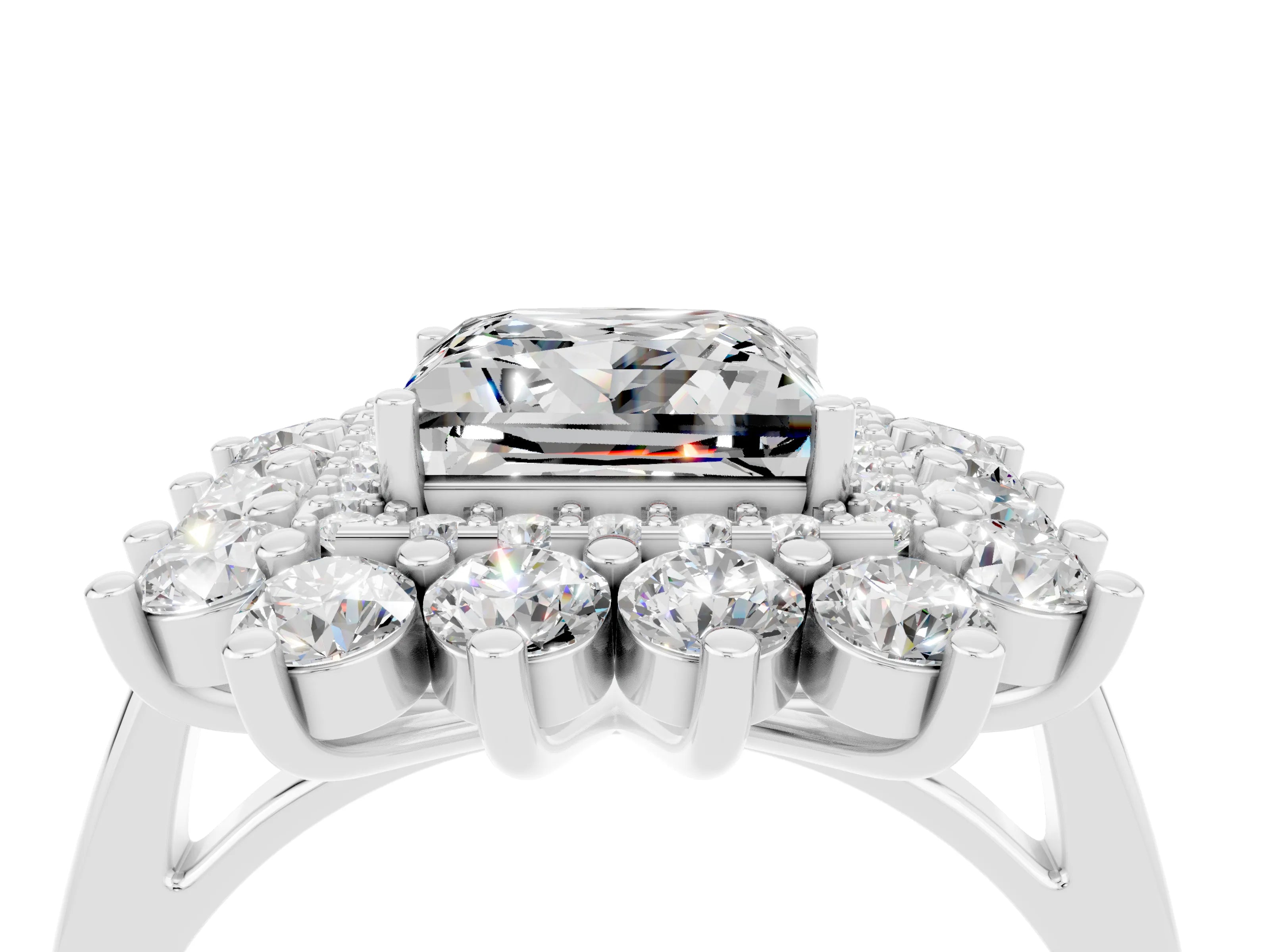 White gold Princess Cut Halo Cluster Diamond Ring with Pave Band and Four-Prong Setting_64