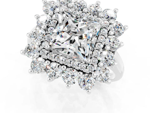 White gold Princess Cut Halo Cluster Diamond Ring with Pave Band and Four-Prong Setting_67