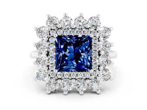 White gold Princess Cut Halo Cluster Diamond Ring with Pave Band and Four-Prong Setting_6