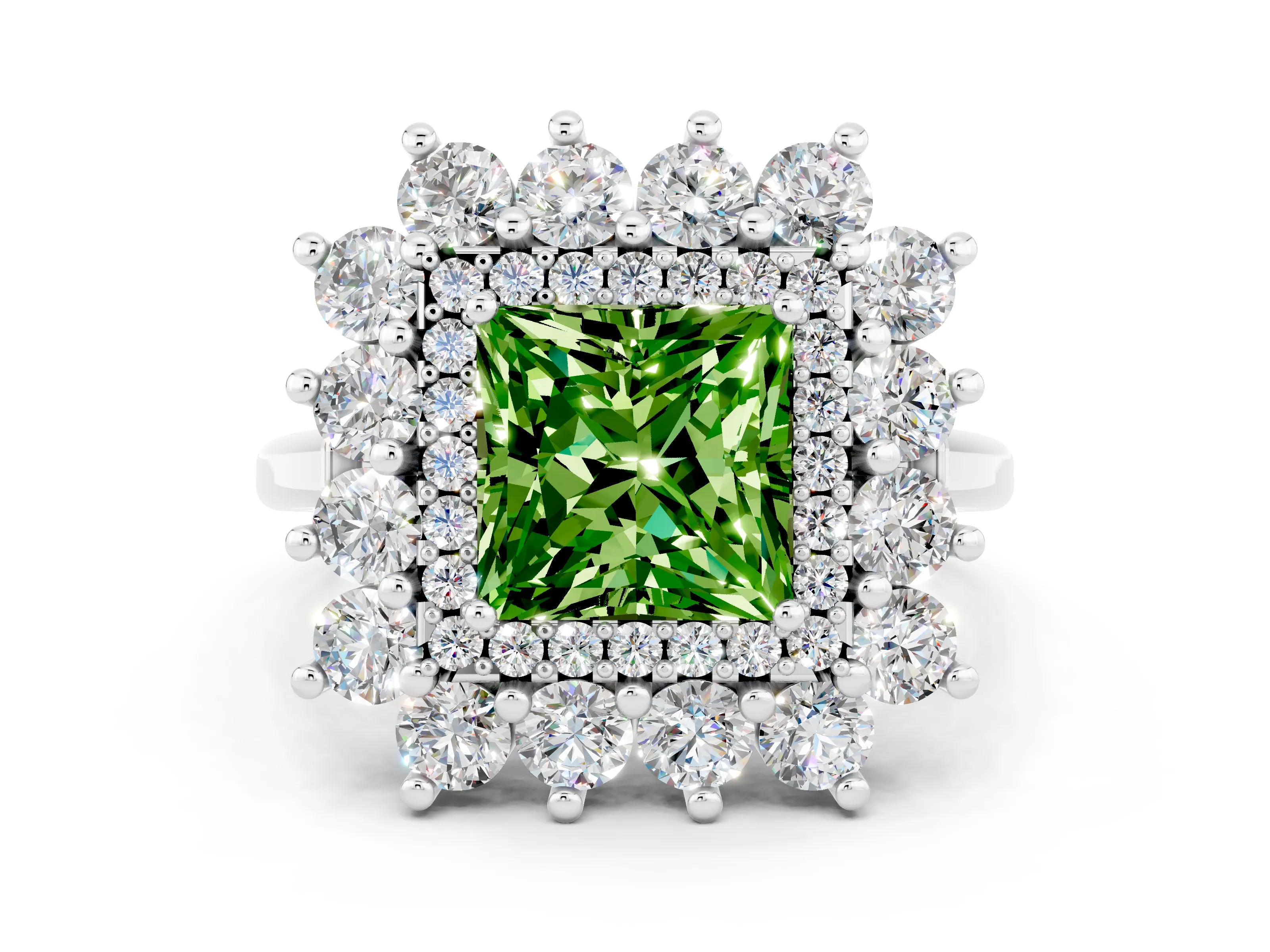 White gold Princess Cut Halo Cluster Diamond Ring with Pave Band and Four-Prong Setting_6