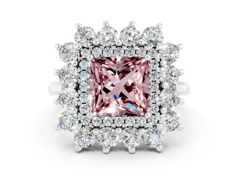 White gold Princess Cut Halo Cluster Diamond Ring with Pave Band and Four-Prong Setting_6