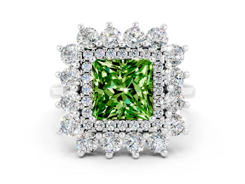 White gold Princess Cut Halo Cluster Diamond Ring with Pave Band and Four-Prong Setting_6