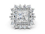 White gold Princess Cut Halo Cluster Diamond Ring with Pave Band and Four-Prong Setting_7