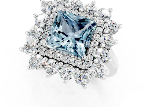 White gold Princess Cut Halo Cluster Diamond Ring with Pave Band and Four-Prong Setting_7